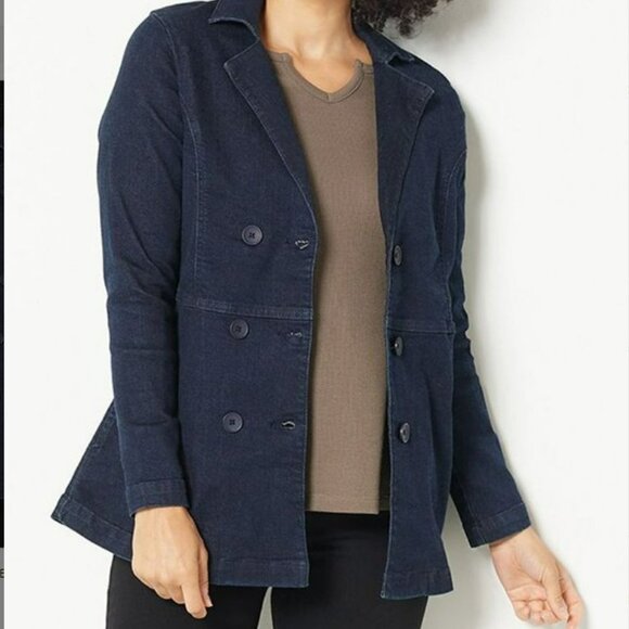 Denim & Co. (d&Co)  Dark Denim Peacoat, NWT, Size M - Picture 1 of 7